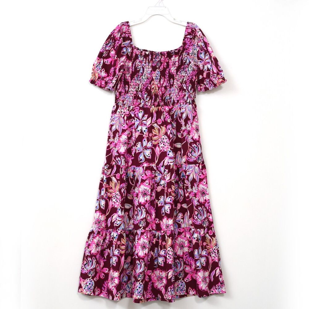 Lilly Pulitzer Girls Mini Jilly Sleeved Midi Dress Floral Printed XS 2-3 281177
